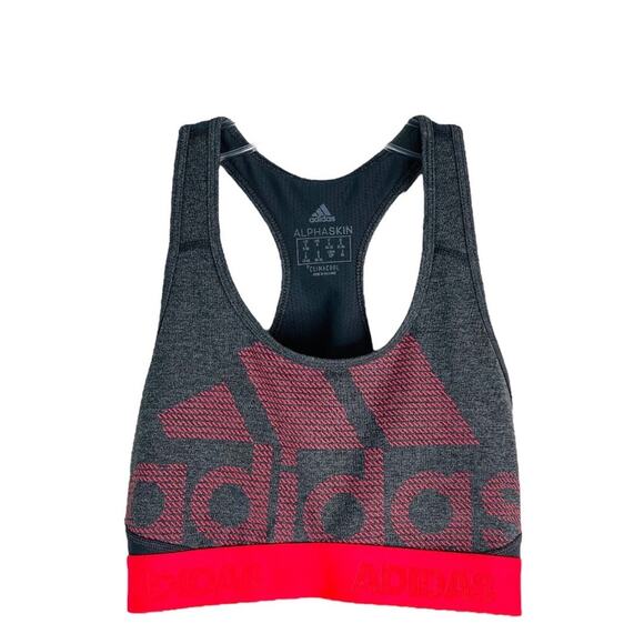 adidas Tops - Adidas grey pink logo athletic activewear gym yoga sports bra small